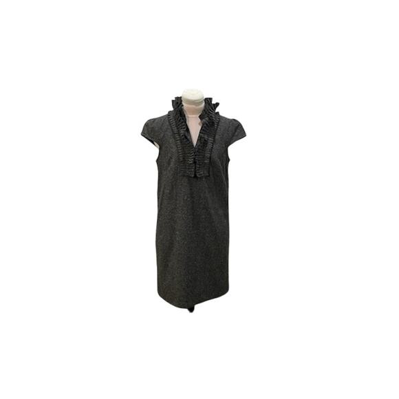 LOFT Women 4 Black White Pleated Double Row Neck Shift Dress Office Career Suits - Picture 1 of 6